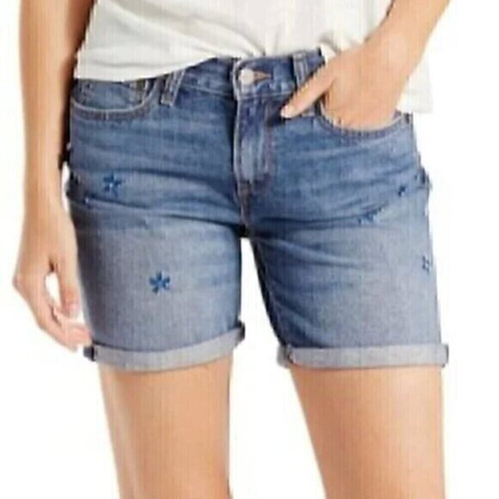 LEVI'S LEVIS Classic Shorts Dark Wash Embroidered Daisy Floral Denim Jean Shorts